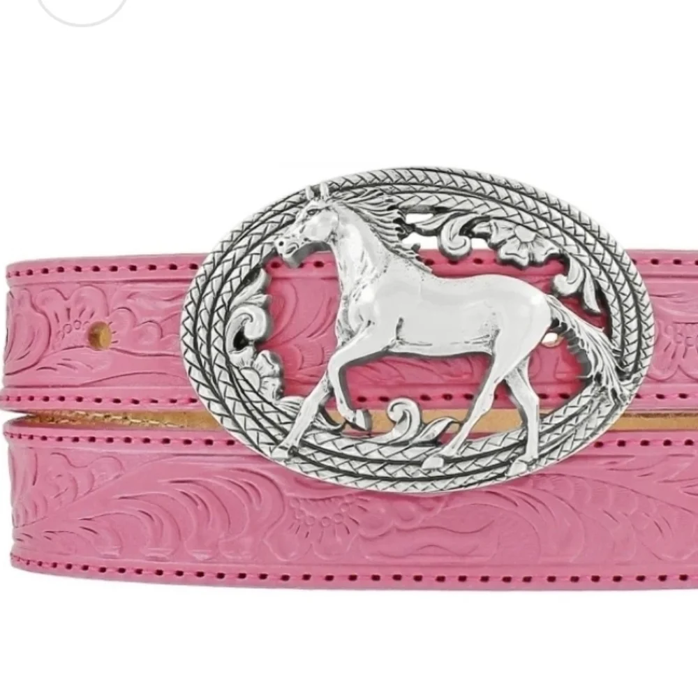 Justin Girl's Lil' Beauty Pink Leather Belt with Horse Buckle C30201